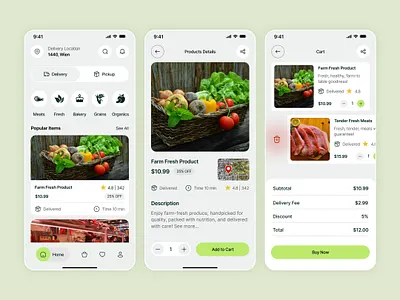 Grocery Shopping App app application cart ecommerceapp groceryapp mobileapp onlineshopping ui uidesign userinterface ux uxdesign webdesign