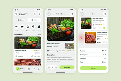 Grocery Shopping App app application cart ecommerceapp groceryapp mobileapp onlineshopping ui uidesign userinterface ux uxdesign webdesign