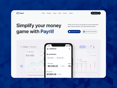 Payril - Financial Management Website & App Landing Page banking interface business website dashboard ui financial analytics financial website fintech landing page mobile app uiux web design