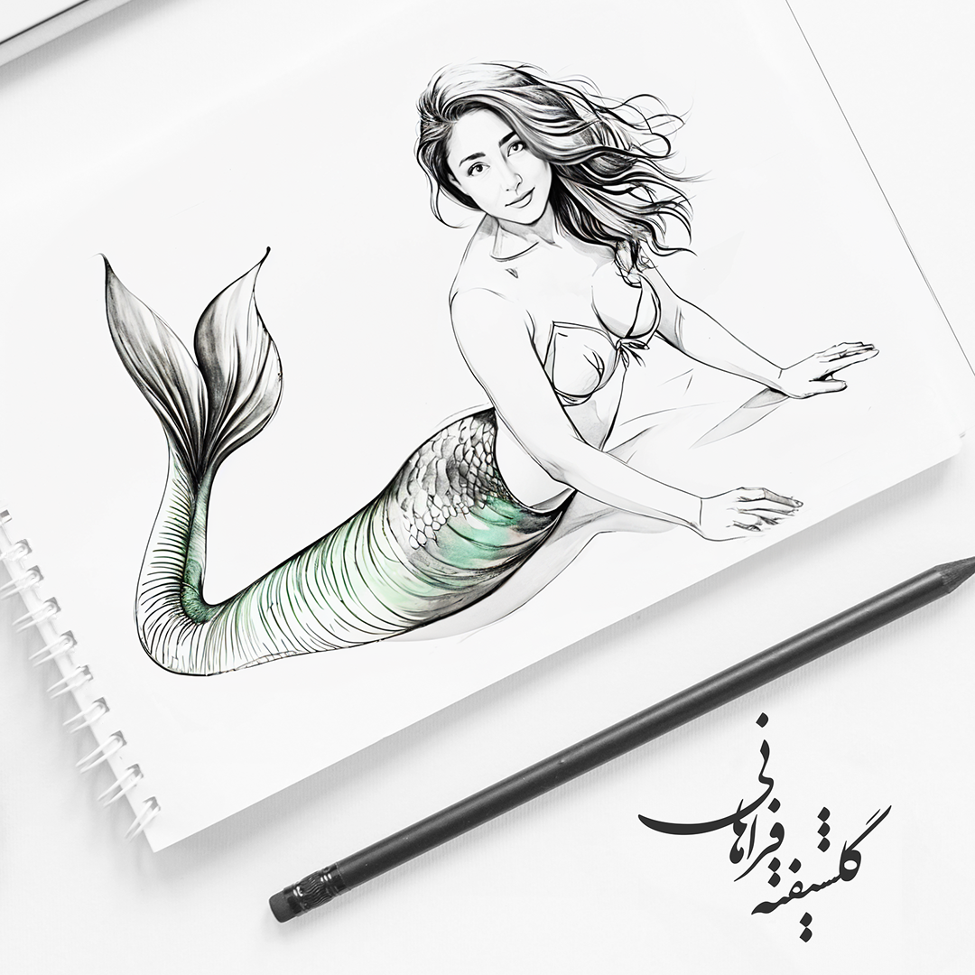 Drawing of Golshifteh Farahani bw drawing illustration