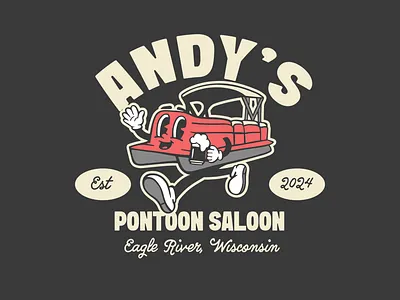 Andy's Pontoon Saloon character design logo logo design mascot mascot design mascot logo retro retro logo vintage vintage character vintage logo