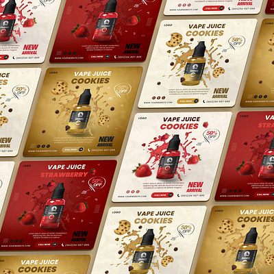 Vape juice Social Media Template coffee cookies strawberries vape vape juice