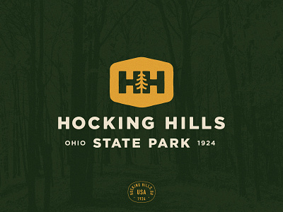 Hocking Hills Logos branding brandmark design graphic design hiking icon lifestyle logo mark nature outdoors state park tree tree logo vector