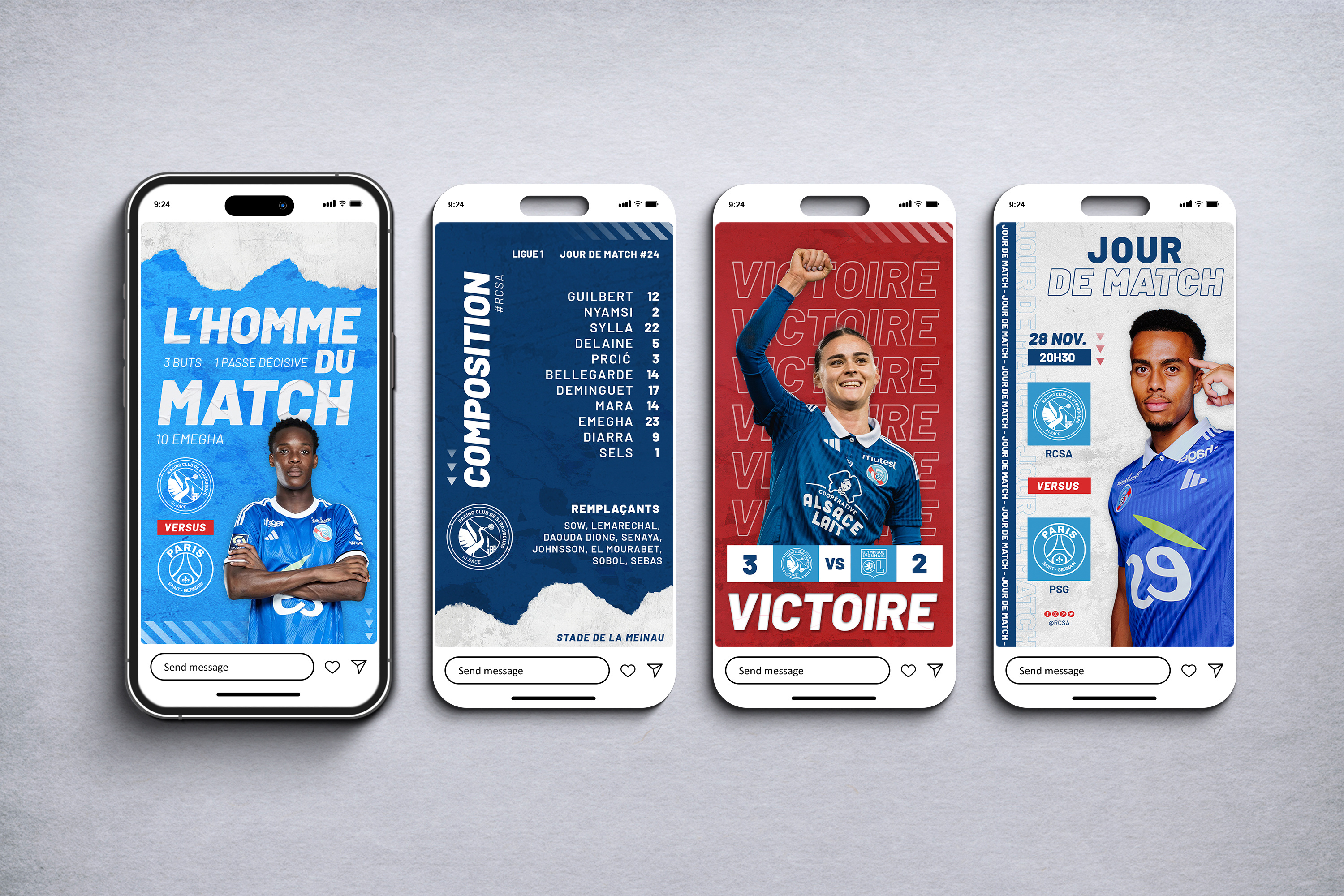 Racing Club de Strasbourg fictive Brand Identity brand identity branding football graphic design instagram logo rebranding social media social media templates stories