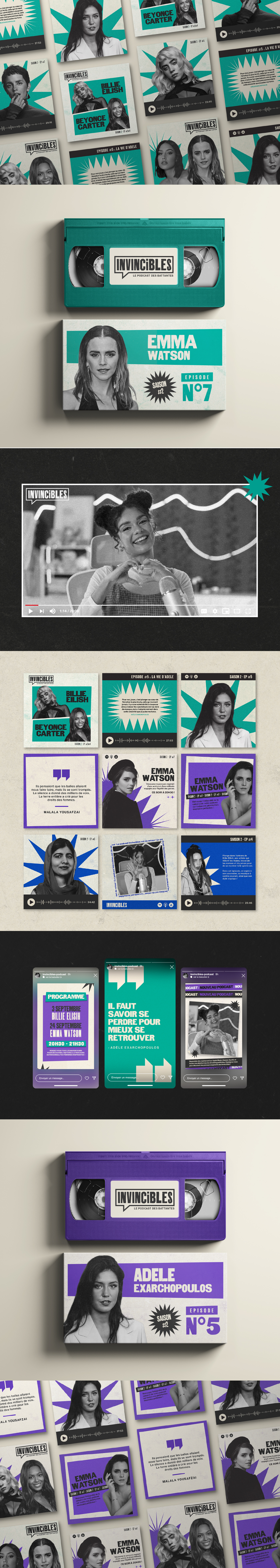 Podcast brand identity - Invincibles brand identity branding graphic design instagram logo podcast social media templates stories thumbnails visual identity women youtube