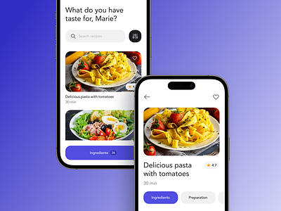 Cooking by ingredients app cook cooking design figma ingredients interface mobile app purple recipes ui ui design ux ux design violet