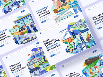 Toll Road Operator Landing Page Illustration colorful construction design employe flat gradient illustration landing landing page operation people road simple toll ui ux vector website