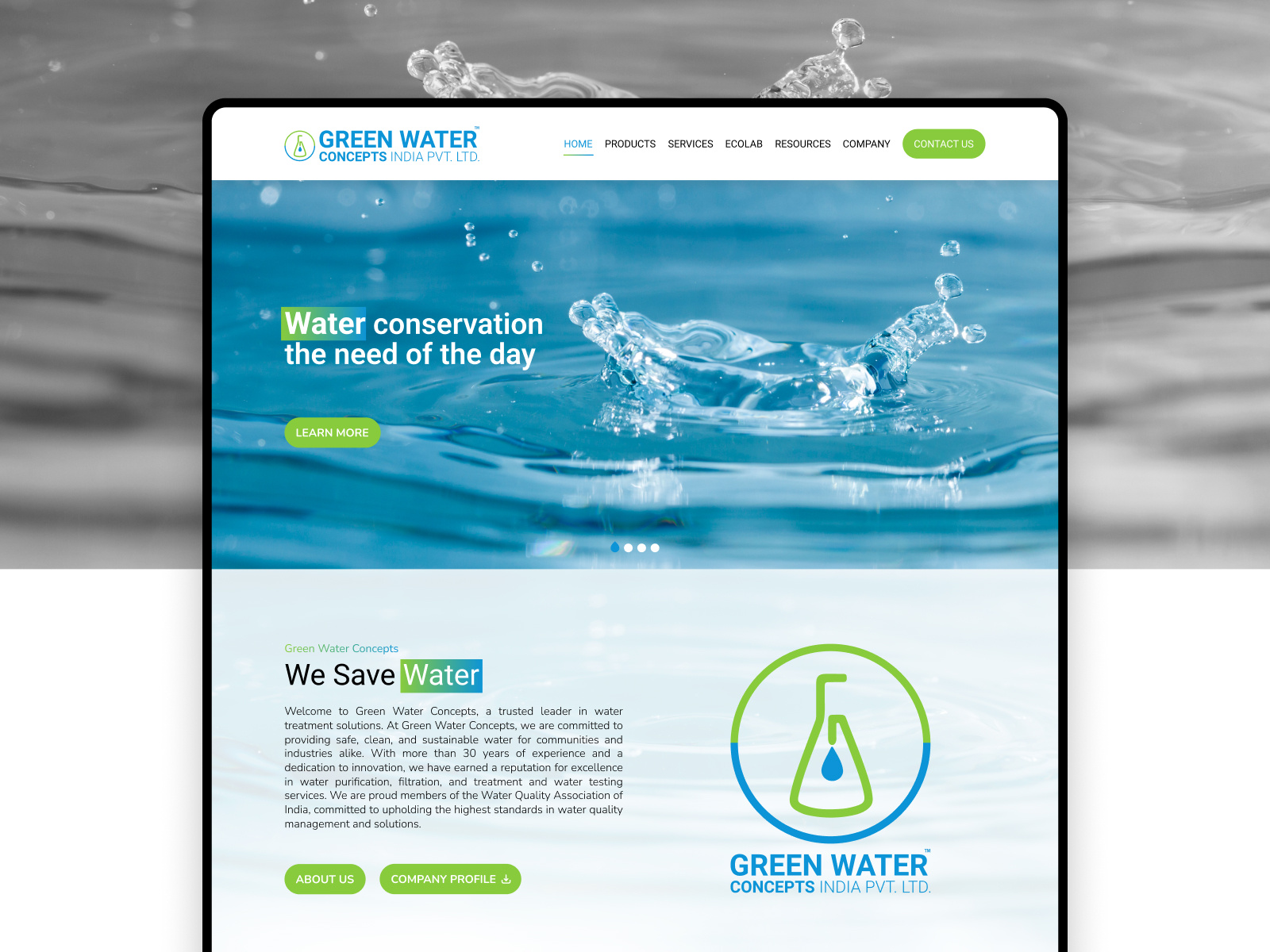GREEN WATER - Website branding clen water codeappan color elementor green and blue minimal design pure water ui ux uxui water water treatment soluction webdesign webdevelopment website wordpress wordpresswebsite