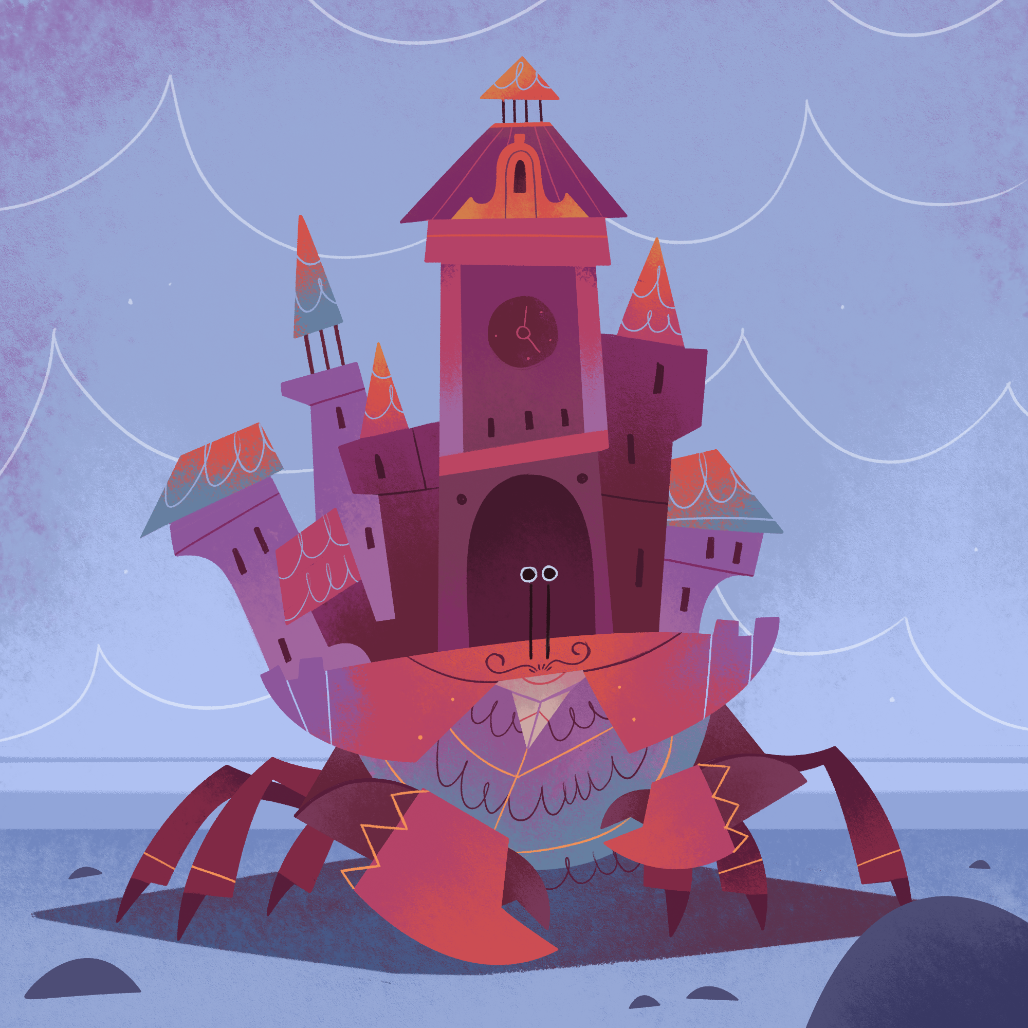 Castle beach book illustration branding castle character character design city crab fantasy illustration flat illustration kids illustration mascot sea sealife tower town
