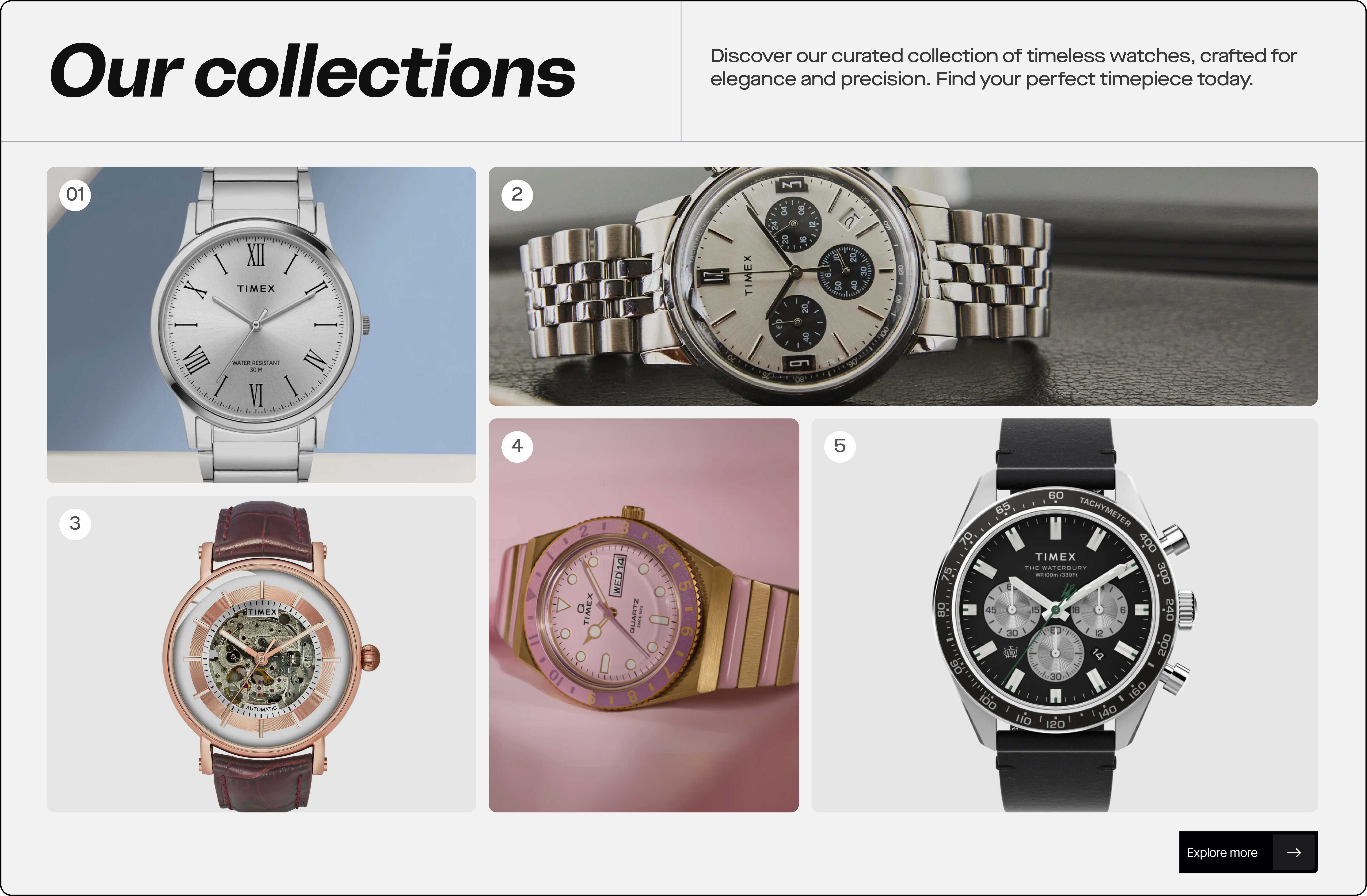 Timex – Premium Watch Website UI 3d design animation figma figma design landing page modern design ui user inferface website design