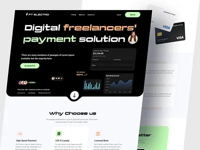 Electro - Digital Payment Website Design app bank banking branding design digital banking digital walllet falconthought finance finance app fintech illustration landing page mobile banking money management ui ux web website website design