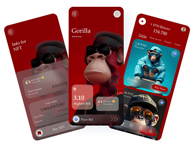 NFT Selling Application Screens 3d branding nft ui