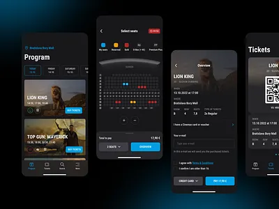 Cinema mobile app concept app blue cinema clean dark design featured inspiration mobile app mobile interface movie tickets trendy ui ui design ux ux design ux strategy