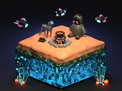 🤖 3d characterdesign cute dark design illustration robots water