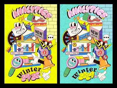 Analytics poster for "One signal" analytics artdirection cartoon cartoon character datascience graphic design icons illustration infographicdesign lowbrowart office poster smm ui vintage