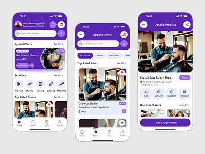 Barber Connect – Minimal Mobile App Design barber app barber shop mobile app hair salon mobile app ios app minimal mobile mobile app design mobile app ui mobile ui design product designer salon app salon app design salon booking app salon services ui ui ux design ux