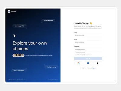 Sociannet - Morden & Minimal Signup UI bestui cleanui designtrend dribbble formdesign latest loginui minimaldesign mordenui new saasdesign signupui social top trend2024 trend2025 trending uxui