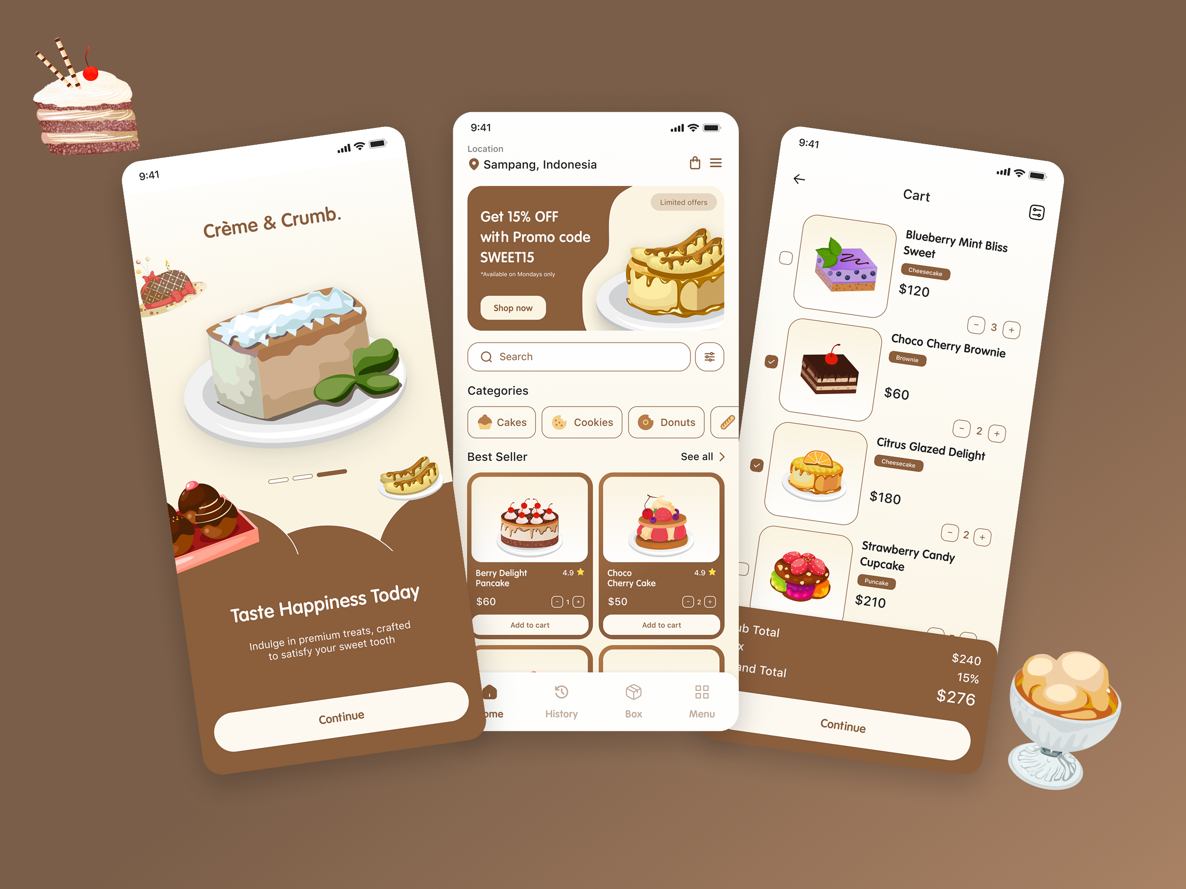 Crème & Crumb - Bakery Mobile App Design app design baker bakery app baking birthday cake bread cake cupcake dessert donut food app minimal mobile mobile app mobile app design mobile design pastry sweet ui ux