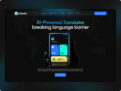 Landing page - Hero section for AI Language Translator App ai landing page ai powered website ai website hero section landing page landing page design language translator website lanugage translator app saas hero section saas landing page saas website translator app ui design uiux ux design web app design website design