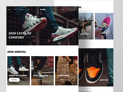 Outfit-E-Commerce Landing page clothing brand design e commerce e commerce design ecommerce fashion footwear landing page mockup nike shoes online shop online shopping outfit e commerce landing page product shoes shoes store sneakers web design website website design