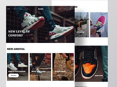 Outfit-E-Commerce Landing page clothing brand design e-commerce e-commerce design ecommerce fashion footwear landing page mockup nike shoes online shop online shopping outfit-e-commerce landing page product shoes shoes store sneakers web design website website design