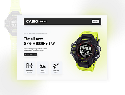 Hero section UI for a G-SHOCK watch landing page branding casio casio watch hero design hero section ui uxui web design