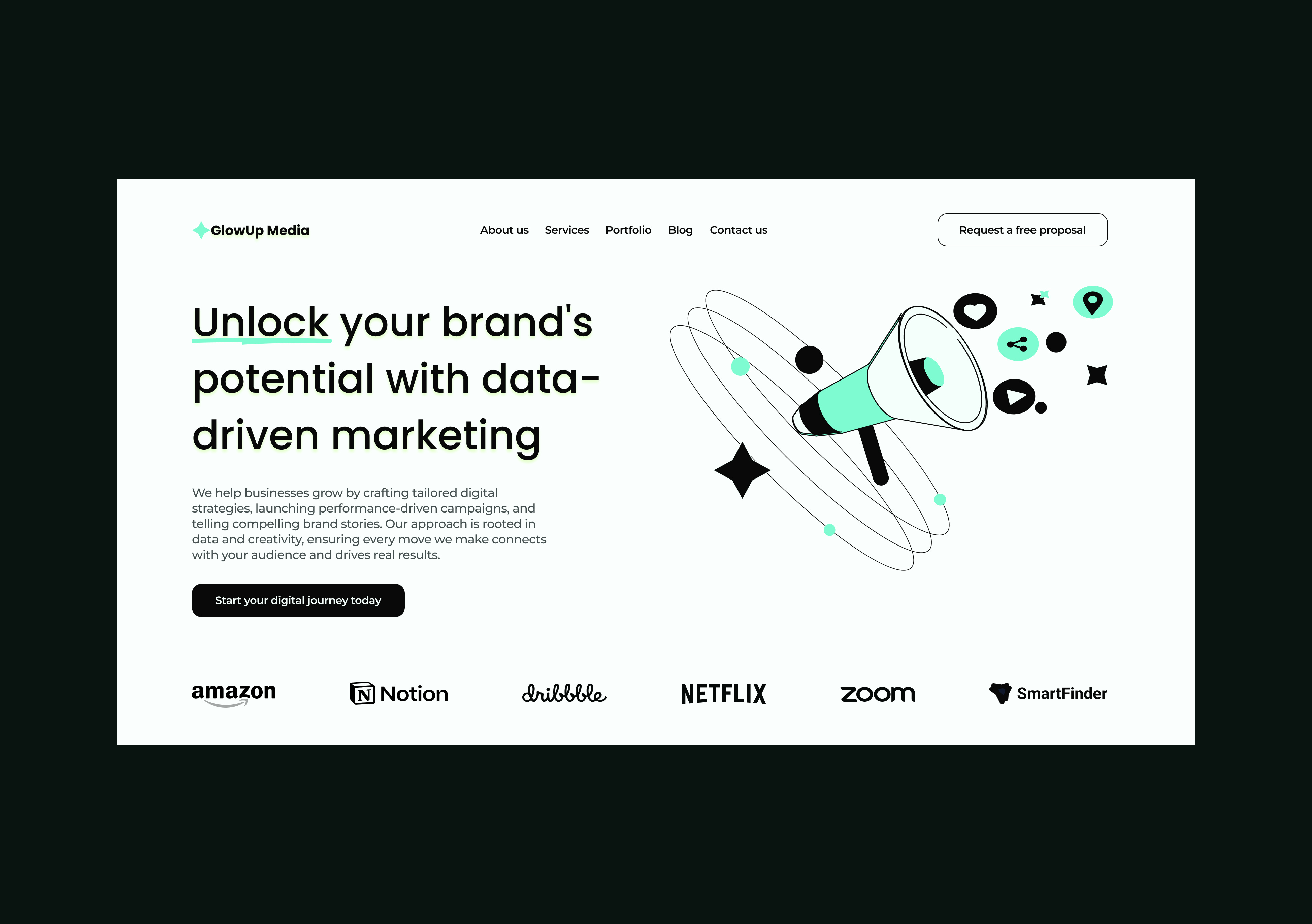GlowUp Media | Landing Page | Daily UI 003 dailyui landing page