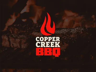 Copper Ceek BBQ Secondary Logo Lock-up barbecue barbeque bbq bold catering cc coal creek fire food grill lettermark lock ups lockup monogram red roast roasted typography vertical