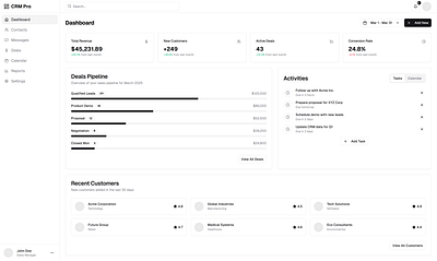 Clean CRM Dashboard UI/UX Concept crm dashboard graphic design light theme ui ux