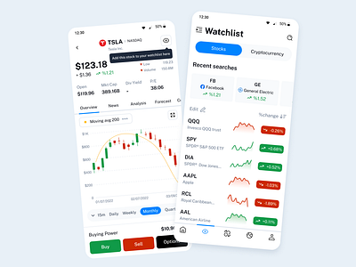 Stock & Crypto Trading App app branding charts components crypto design design system desktop finance logo mobile money stocks table trading ui uikit uiux ux vector