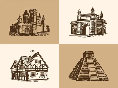 Vintage Building Illustration Set architecture art buildingdesign buildings cityscape classic design drawing handdrawn historic illustration landmark nostalgic retro sketches streetscape structure urban urbanart vintage