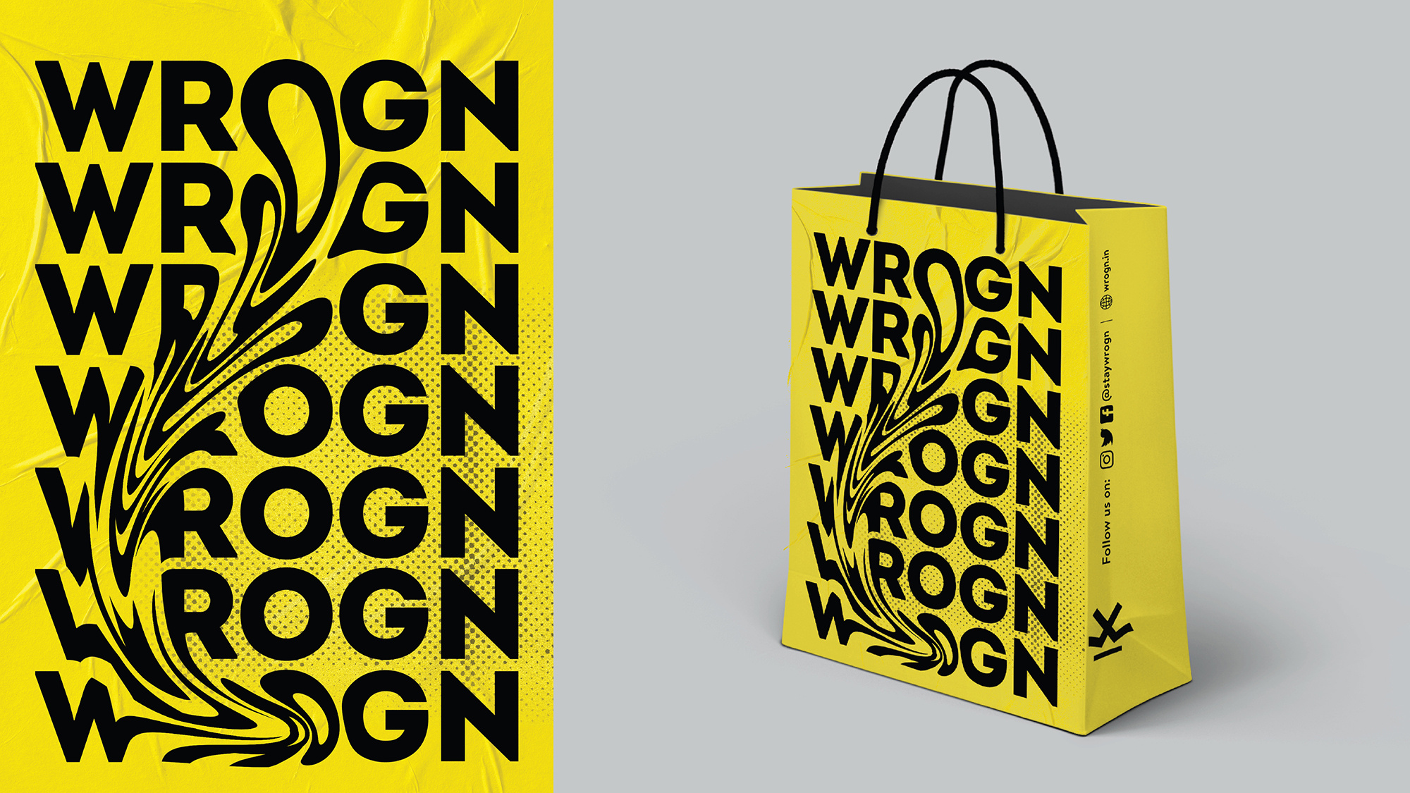 Carrybag Design | Fashion Brand | Wrogn bold branding carry bag design fashion graphic design packaging print yellow