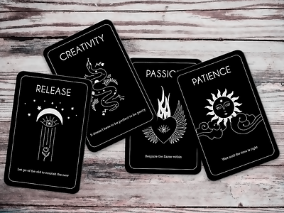 Empowerment Card Deck art black and white card deck cards creativity empowerment heart illustration line art passion patience playing cards release simple spirituality sun vector wings