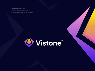 Vistone | Modern Iconic Letter Mark Logo for App Website Startup app icon app logo brand design brand identity branding creative logo diamond logo gradient logo iconic logo jewellery logo lettermark logo logo logo design logo for sale minimal logo design minimalist logo modern logo v letter logo visual identity website logo