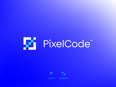 Pixel Code Logo Design, Letter P + Code Icon blockchain bracket brand identity branding code coding logo developer fintech identity it logo logo design logodesigner logos logotype pixels programming search software tech