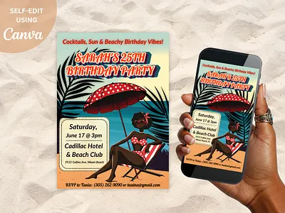 Retro Beach Party Birthday Invitation, Print & Mobile beach party