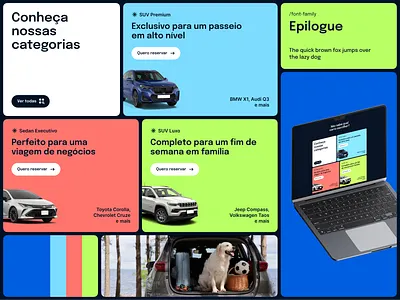 Car Rental Categories bento bento grid bentro grids blue car car rental colors design lime minimal red rental saturation trip ui user interface visual visual design web design
