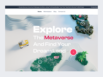 Metaland Marketplace 3d city home landing landscape metaverse simple ui ux web design web3 white world