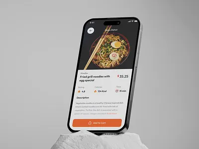 Modern Food Delivery App - Menu Detail UI Design food app inspiration food app interface food delivery app food ordering ui menu detail ui minimal ui design mobile app design mobile commerce noodles menu design product description ui restaurant app ui user friendly design ux design