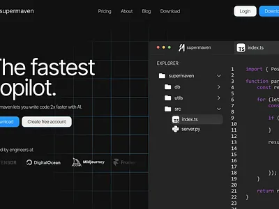 Supermaven homepage dark mode