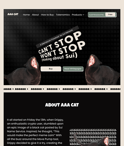 $AAACAT WEBSITE branding builders creative crypto design figma landing page memecoin product design token tokenomics ui ui design uiux user experience user interface web application web3 website website design