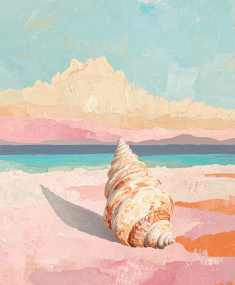 Seashell Beach Art Print, Coastal Wall Decor, Pastel Ocean Paint . pastel beach scene ai ocean artwork beach house decor calm shoreline aesthetic coastal vibes art coastal wall decor minimalist coastal art nautical home art ocean illustration ocean lover gift pastel ocean print relaxing wall art sea shell painting seashell beach art serene beach print shell artwork soft beach aesthetic summer wall print tropical wall art