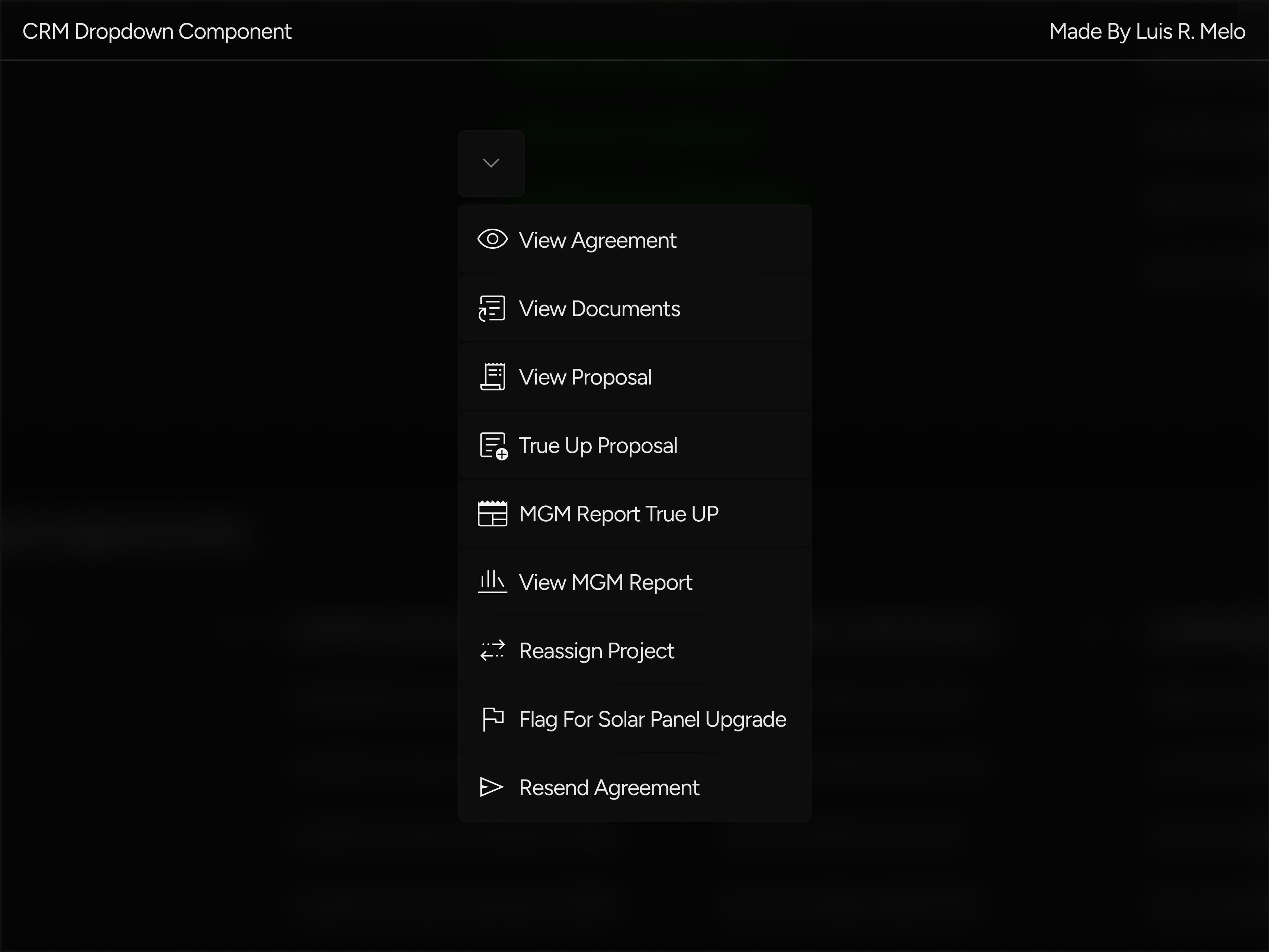 CRM Dropdown Component blur clean component concept crm dropdown glass minimal rounded sketch ui
