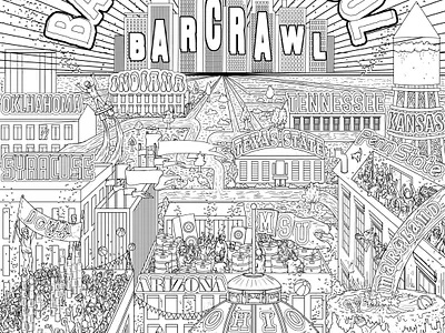 Back To School Bar Crawl artwork detailed drawing illustration intricate linework posterdesign