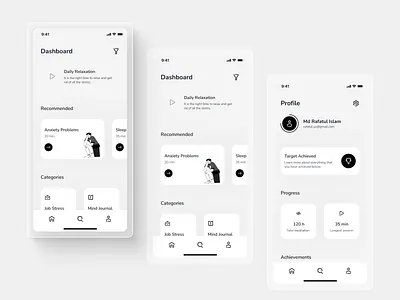 Meditation mobile app dashboard app dashboard design app design app layout design app prototype branding design fitness app design graphic design healthcare dashboard healthcare mobile app illustration information architecture meditation mobile app prototype rafatulux stress tracker app ui ux design user interface design user journey map wireframe