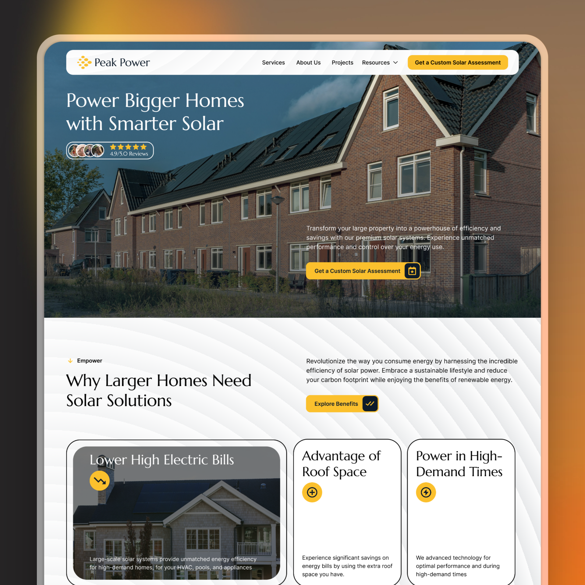 Peak Power 🏘️ | Large Homes Solar Website Design best solar website landing page modern solar solar company website solar energy website solar landing page solar website solar website design solar website template web design website design