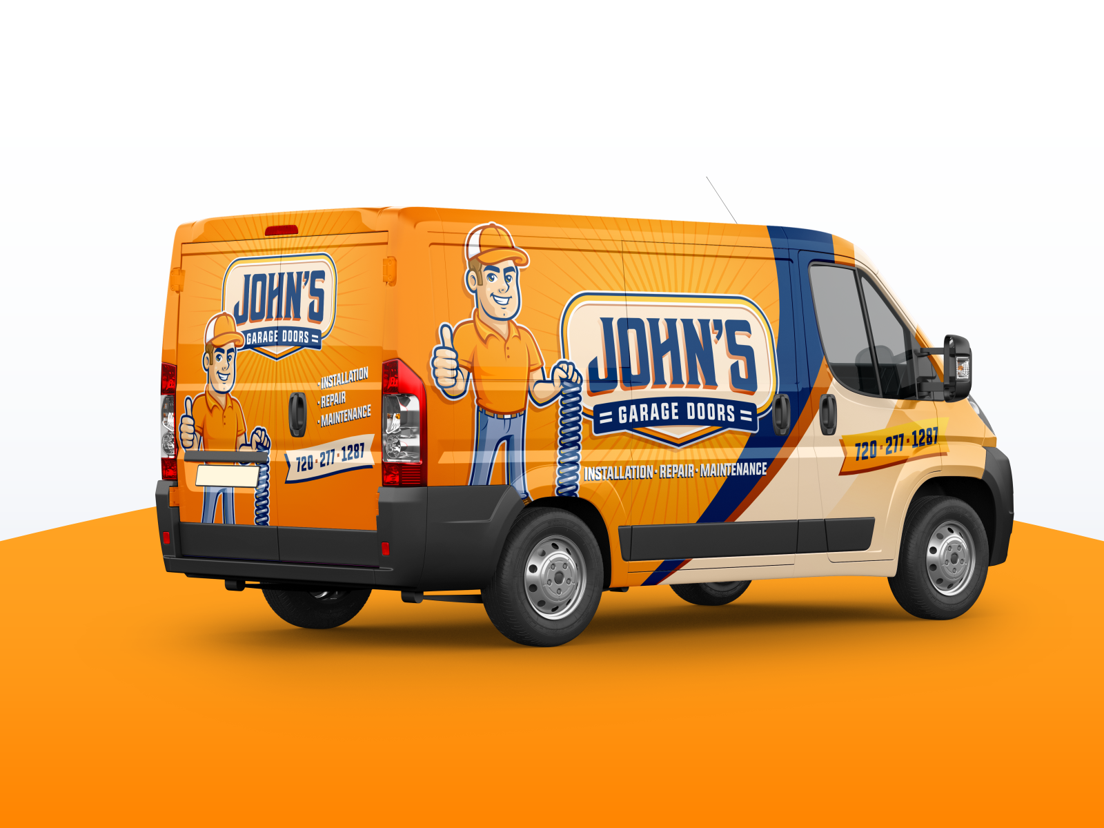 John's Garage Doors brand garage door garage doors heating and cooling home service home service brand hvac hvac logo illustration logo mascot plumbing service