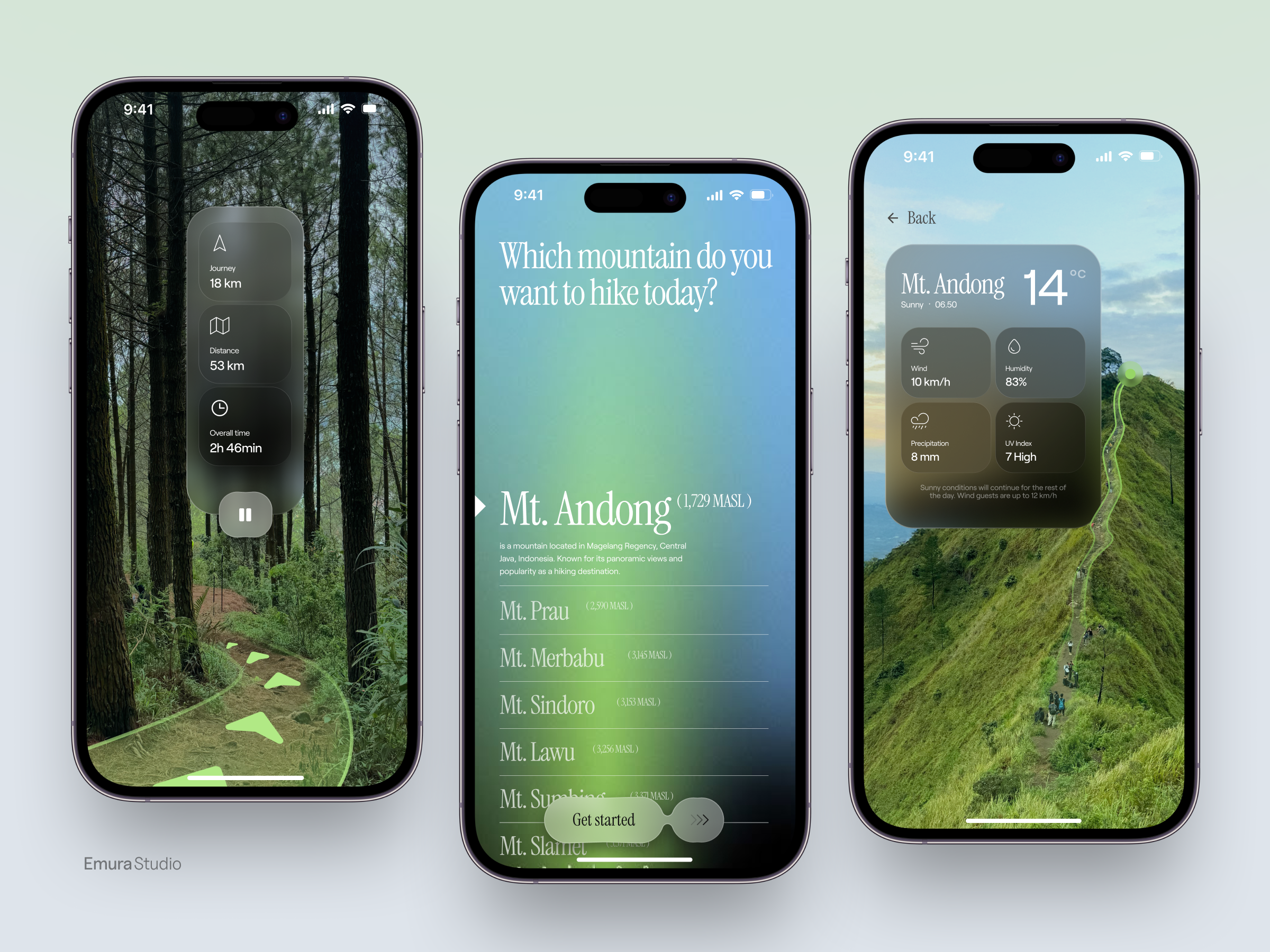 Hiking Mobile App adventure cards climb climbing gradient hike hiking map mobile mobile app montain nature on boarding satelite splash screen track tracking travel travel app trip