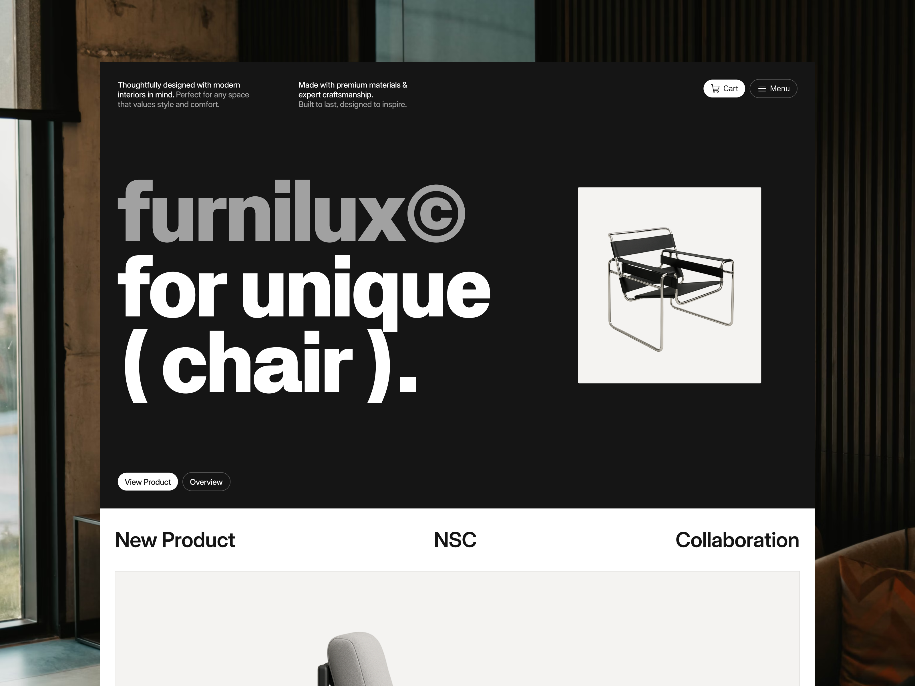 Landing Furniture (Furnilux) branding clean design concept design design chair e commerce furnilux furniture landing page furniture ui design concept home page landing page minimalist design minimalist e commerce ui product detail ui unique product user interface web design website whitespace ui design