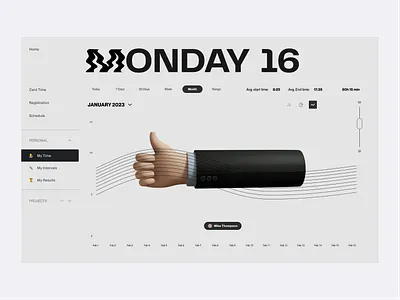 Time Tracker App 3d app b2b brutalism calendar dashboard design desktop innovative line chart minimal product side nav statistic stats time management track app tracker ui ux